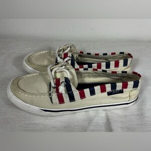 Sperry Top-Sider Boat Shoes Women’s 7 Striped Red White Blue Nautical Deck Shoes
